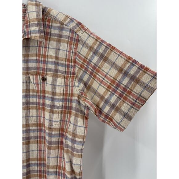 Patagonia Button Down Shirt Mens Medium Beige Red Plaid Short Sleeve 100% Cotton - Picture 2 of 16
